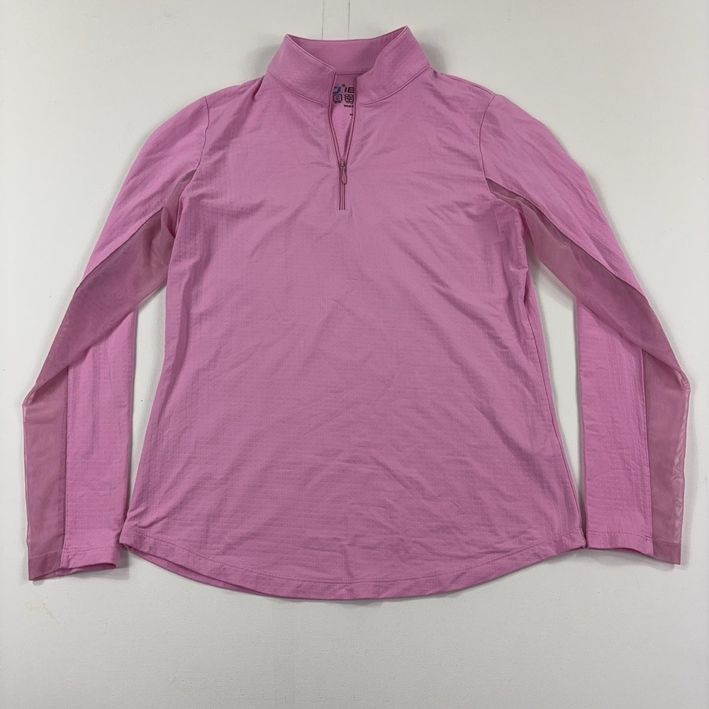 IBKUL Shirt Womens Small Pink Long Sleeve 1/4 Zip Mock Neck UPF 50+ Golf Top